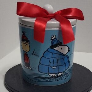 Holiday Blue & White Peanuts Cartoon Cookie Jar